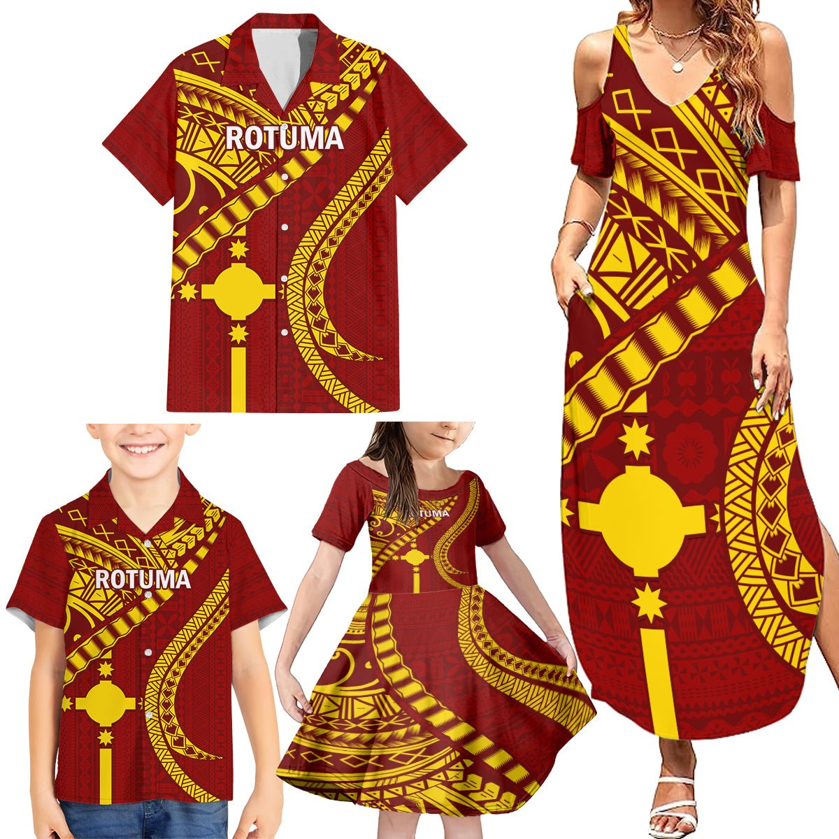 Personalised Fiji Rotuma Family Matching Summer Maxi Dress and Hawaiian Shirt Fijian Tapa Pattern LT14 - Polynesian Pride
