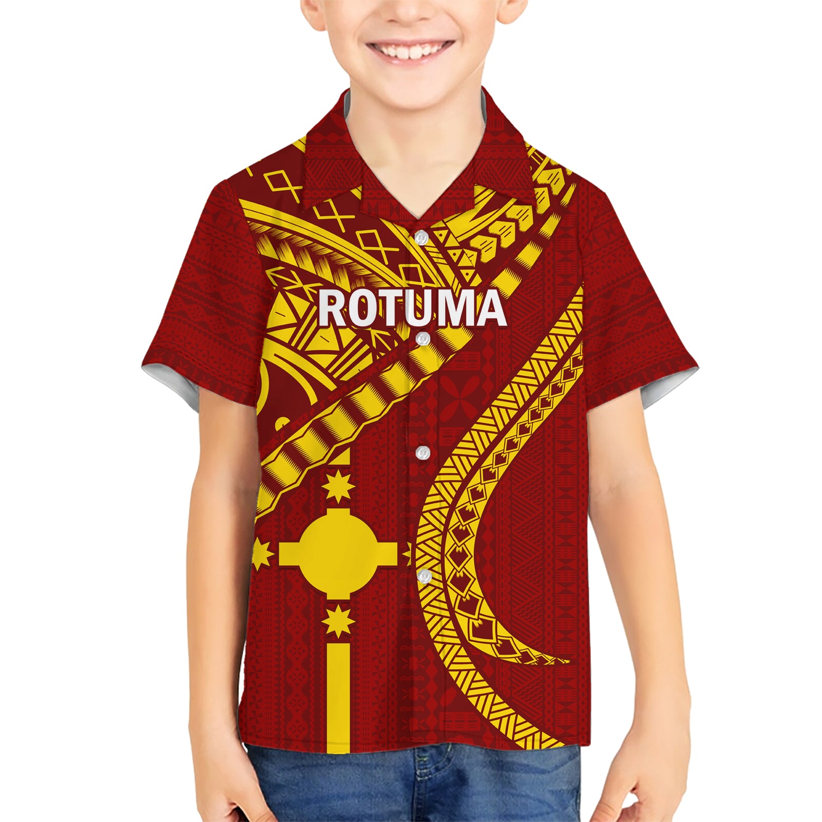 Personalised Fiji Rotuma Kid Hawaiian Shirt Fijian Tapa Pattern LT14 Kid Maroon - Polynesian Pride