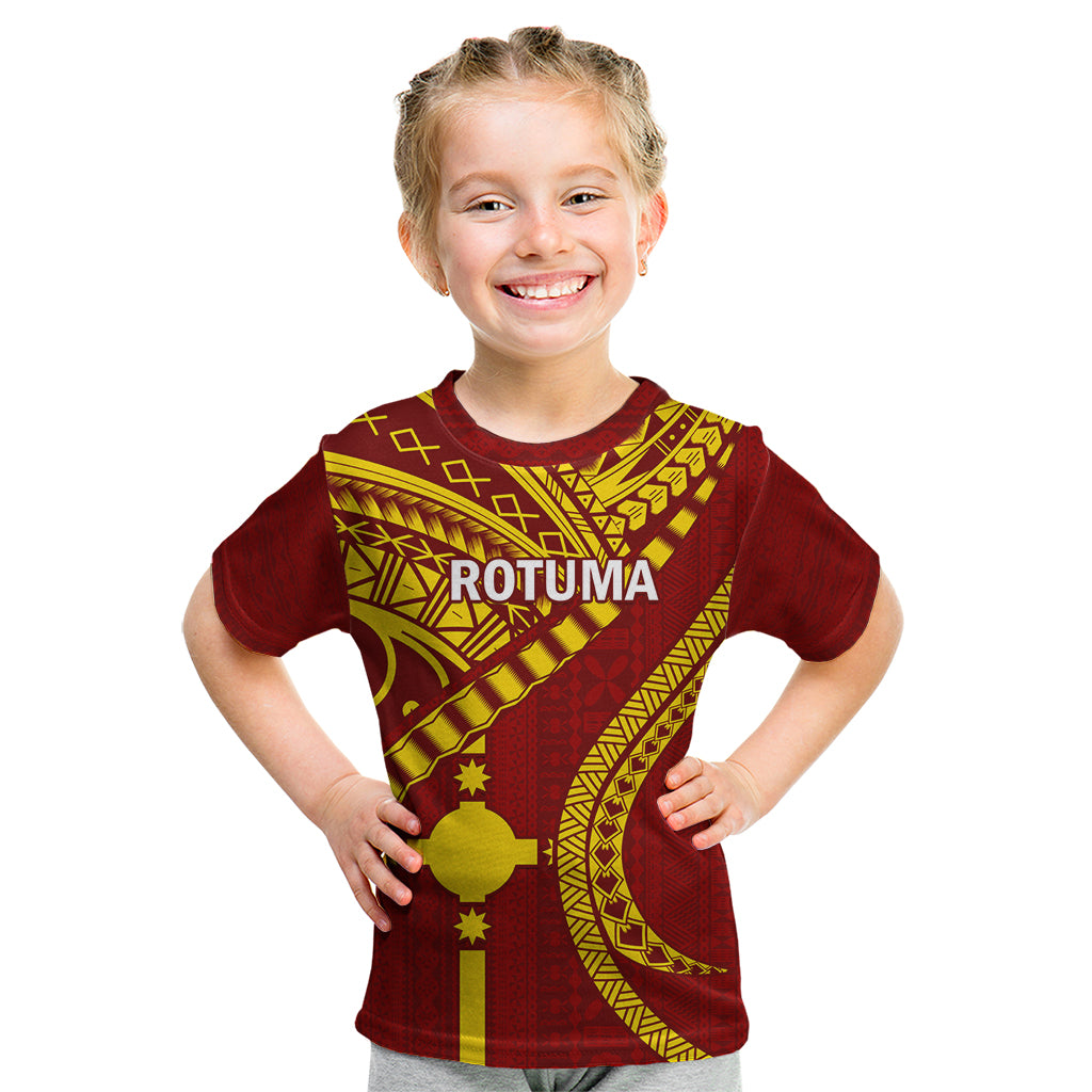 Personalised Fiji Rotuma Kid T Shirt Fijian Tapa Pattern LT14 Maroon - Polynesian Pride