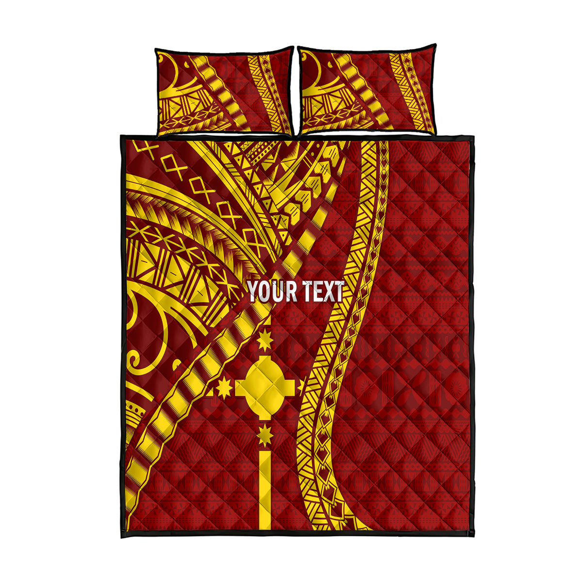 Personalised Fiji Rotuma Quilt Bed Set Fijian Tapa Pattern LT14 Maroon - Polynesian Pride