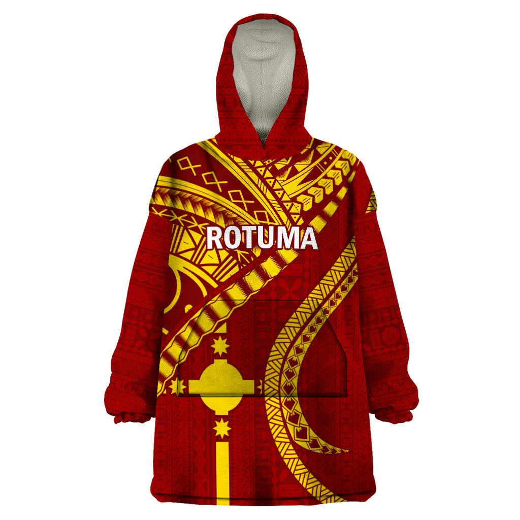 Personalised Fiji Rotuma Wearable Blanket Hoodie Fijian Tapa Pattern LT14 One Size Maroon - Polynesian Pride