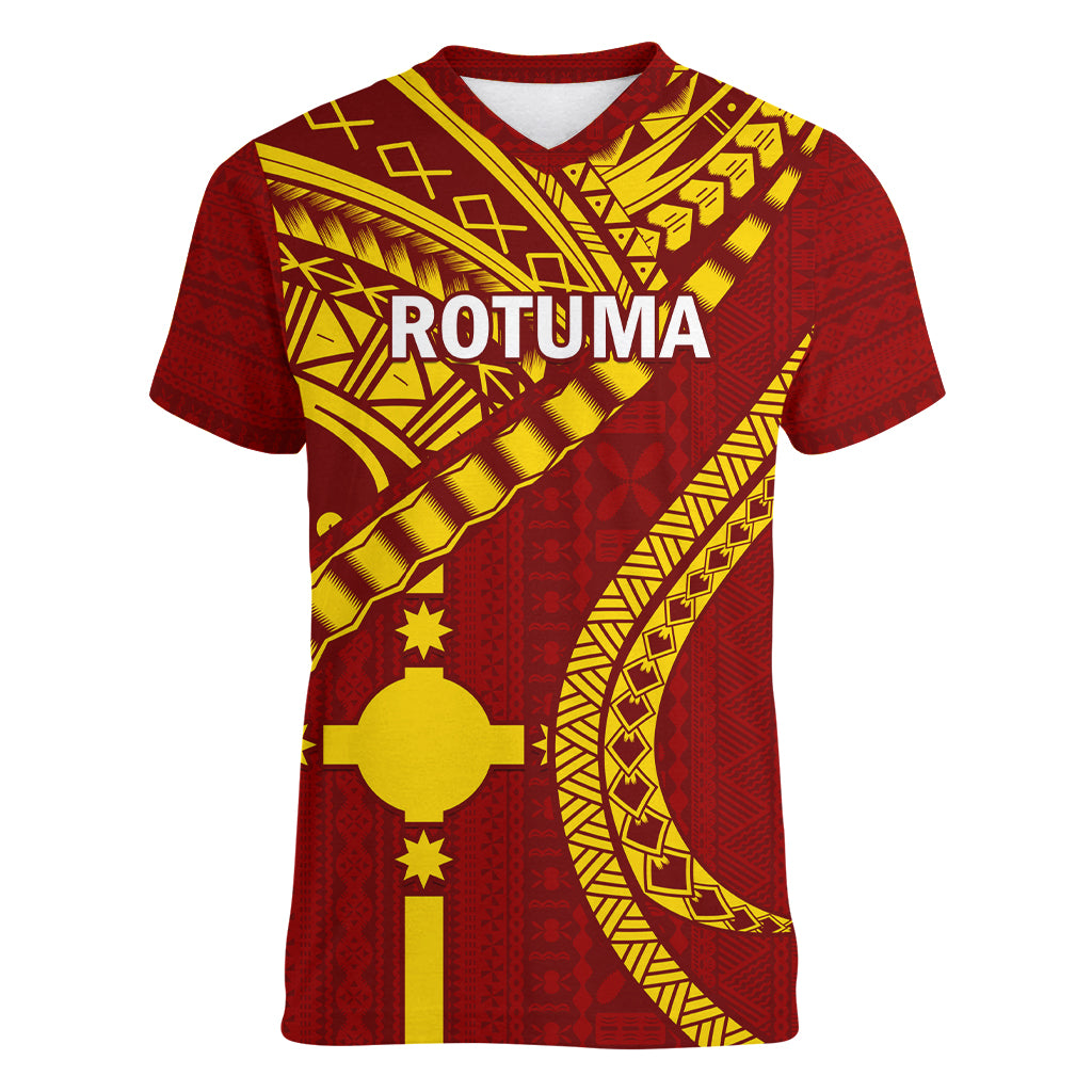 Personalised Fiji Rotuma Women V Neck T Shirt Fijian Tapa Pattern LT14 Female Maroon - Polynesian Pride