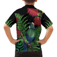 New Zealand Tui Bird Christmas Family Matching Tank Maxi Dress and Hawaiian Shirt Maori Fern Mix Pohotukawa LT14 - Polynesian Pride