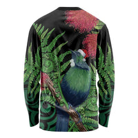 New Zealand Tui Bird Christmas Long Sleeve Shirt Maori Fern Mix Pohotukawa