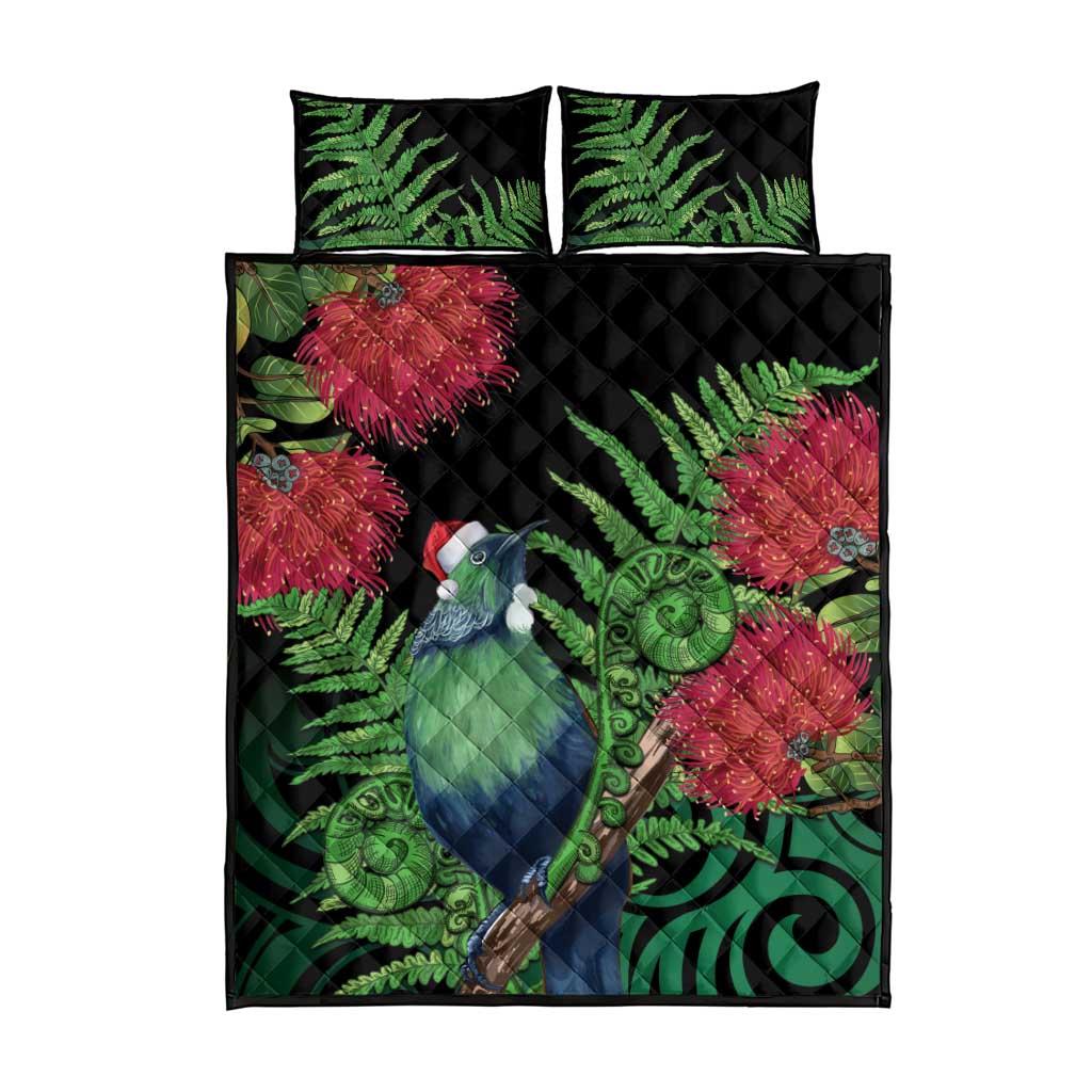 New Zealand Tui Bird Christmas Quilt Bed Set Maori Fern Mix Pohotukawa