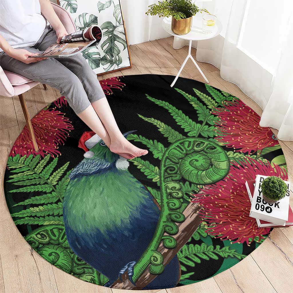 New Zealand Tui Bird Christmas Round Carpet Maori Fern Mix Pohotukawa