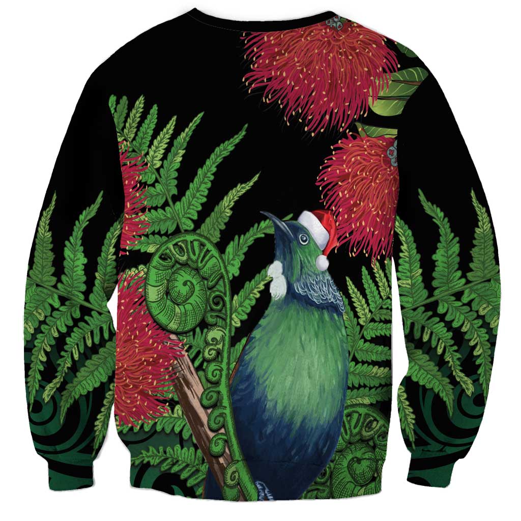 New Zealand Tui Bird Christmas Sweatshirt Maori Fern Mix Pohotukawa