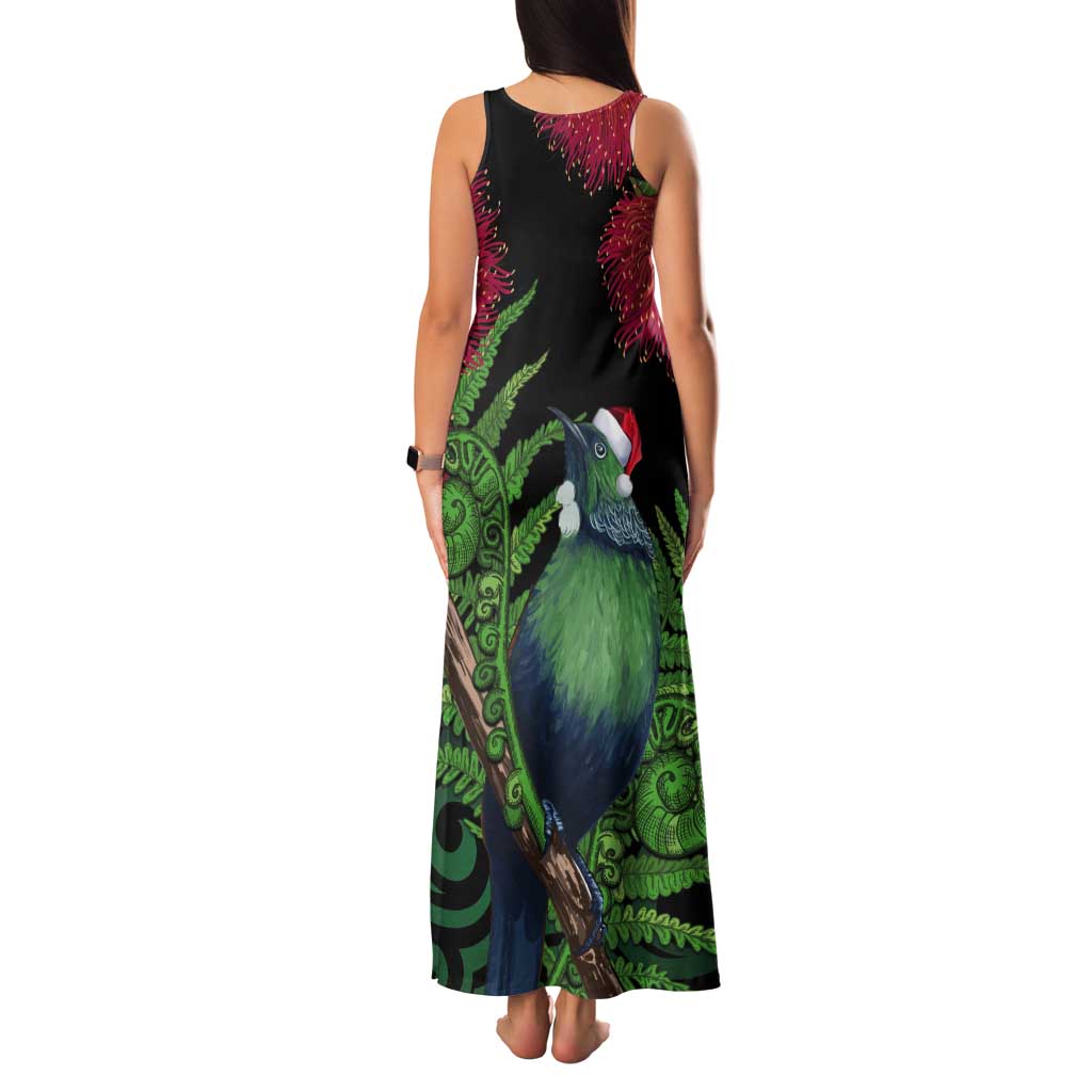 New Zealand Tui Bird Christmas Tank Maxi Dress Maori Fern Mix Pohotukawa
