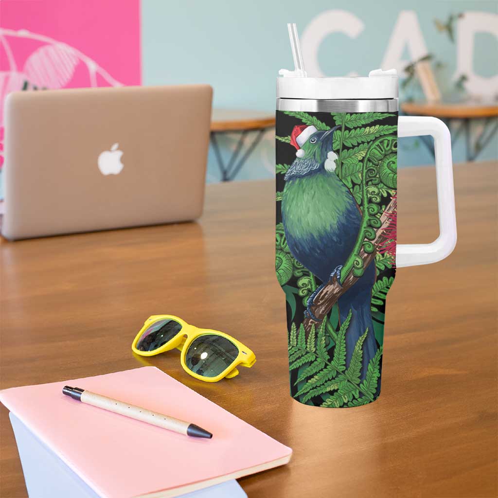 New Zealand Tui Bird Christmas Tumbler With Handle Maori Fern Mix Pohotukawa