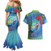 New Zealand Takahe Christmas Couples Matching Mermaid Dress and Hawaiian Shirt Maori Fern Mix Pohotukawa