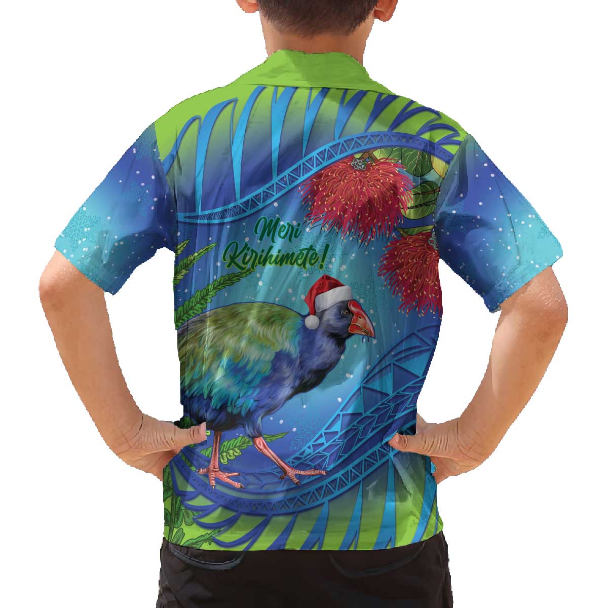 New Zealand Takahe Christmas Family Matching Off The Shoulder Long Sleeve Dress and Hawaiian Shirt Maori Fern Mix Pohotukawa LT14 - Polynesian Pride