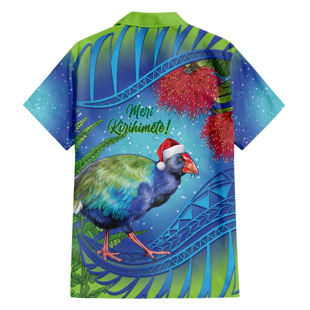 New Zealand Takahe Christmas Family Matching Off The Shoulder Long Sleeve Dress and Hawaiian Shirt Maori Fern Mix Pohotukawa LT14 - Polynesian Pride