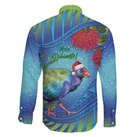 New Zealand Takahe Christmas Family Matching Off The Shoulder Long Sleeve Dress and Hawaiian Shirt Maori Fern Mix Pohotukawa LT14 - Polynesian Pride