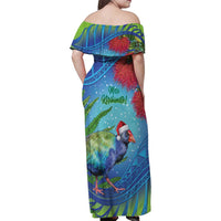 New Zealand Takahe Christmas Family Matching Off Shoulder Maxi Dress and Hawaiian Shirt Maori Fern Mix Pohotukawa