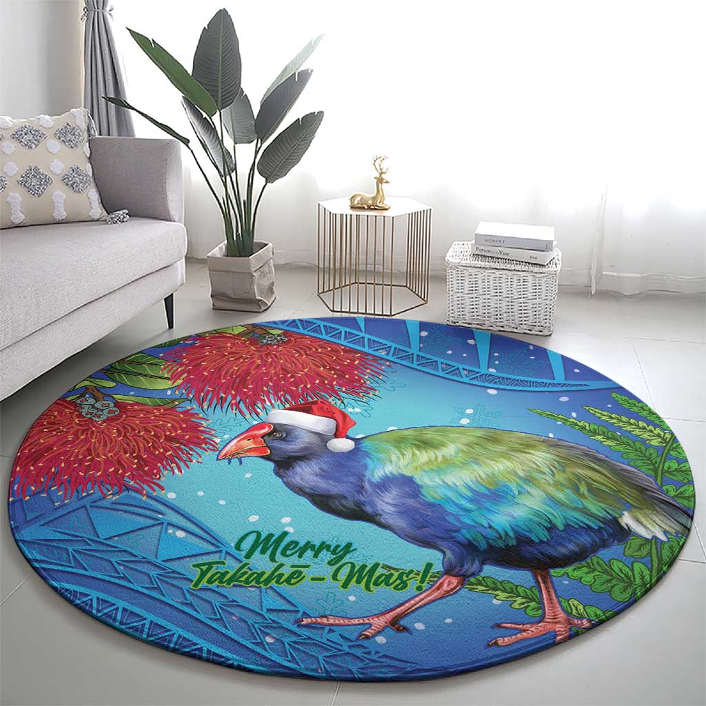 New Zealand Takahe Christmas Round Carpet Maori Fern Mix Pohotukawa
