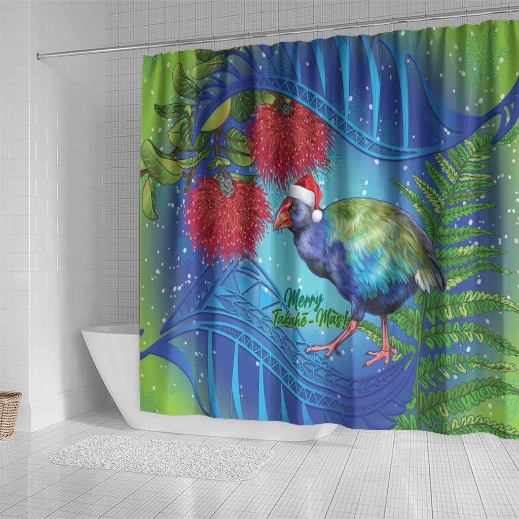 New Zealand Takahe Christmas Shower Curtain Maori Fern Mix Pohotukawa