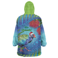 New Zealand Takahe Christmas Wearable Blanket Hoodie Maori Fern Mix Pohotukawa