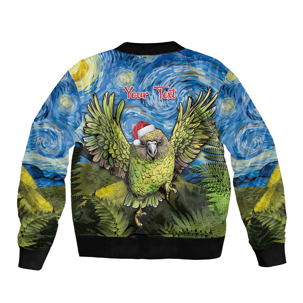 Personalised Jumping Kakapo Christmas Bomber Jacket New Zealand Fern - Starry Night Style