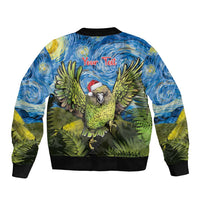 Personalised Jumping Kakapo Christmas Bomber Jacket New Zealand Fern - Starry Night Style