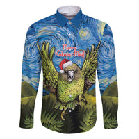 Personalised Jumping Kakapo Christmas Family Matching Mermaid Dress and Hawaiian Shirt New Zealand Fern - Starry Night Style LT14 Dad's Shirt - Long Sleeve Green - Polynesian Pride