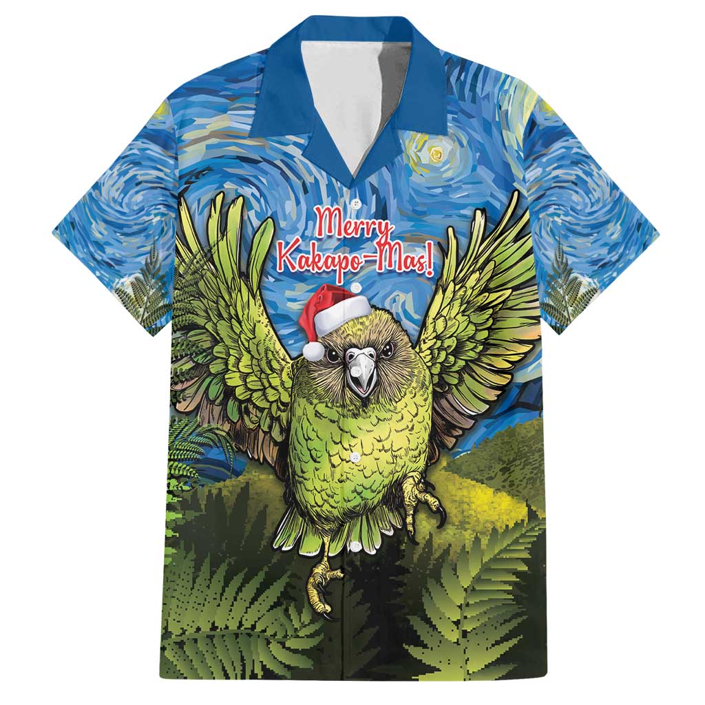 Personalised Jumping Kakapo Christmas Family Matching Summer Maxi Dress and Hawaiian Shirt New Zealand Fern - Starry Night Style LT14 Dad's Shirt - Short Sleeve Green - Polynesian Pride