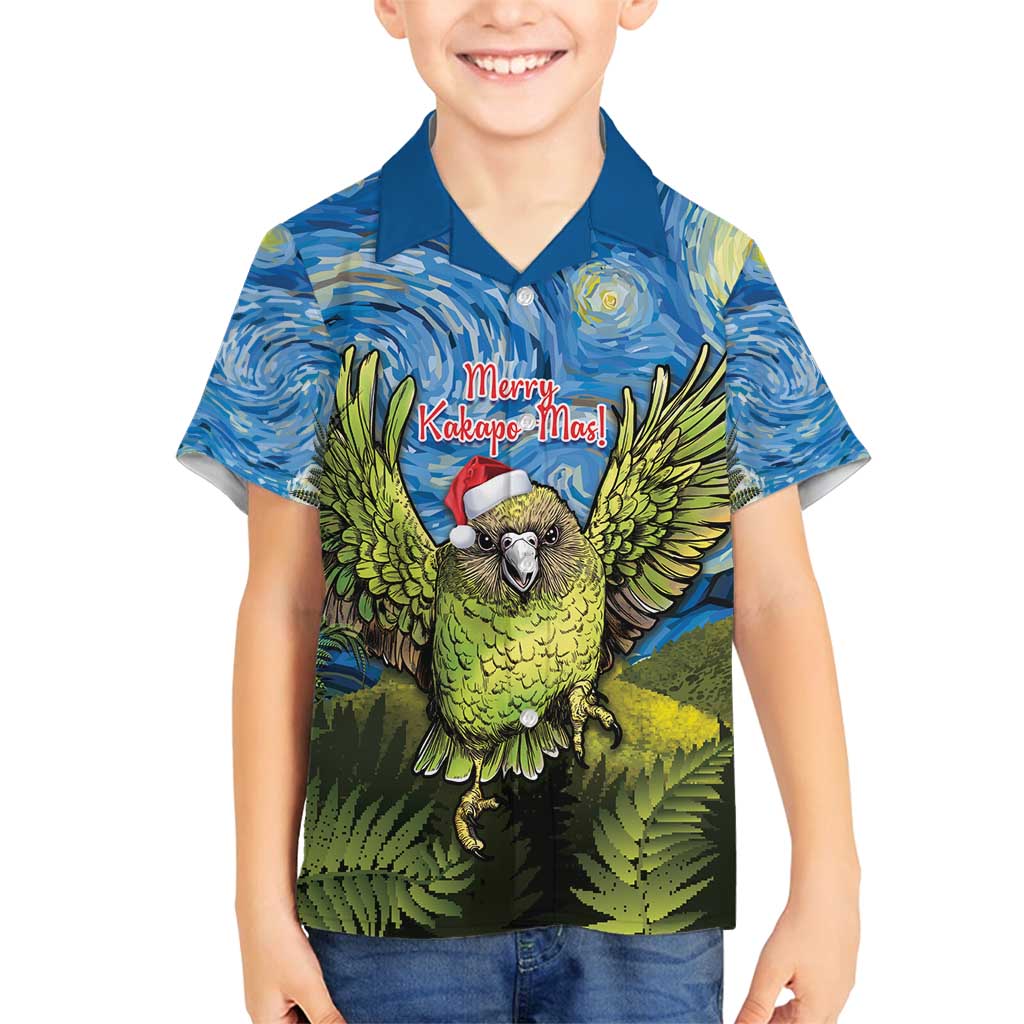 Personalised Jumping Kakapo Christmas Family Matching Summer Maxi Dress and Hawaiian Shirt New Zealand Fern - Starry Night Style LT14 Son's Shirt Green - Polynesian Pride