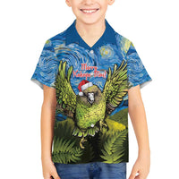 Personalised Jumping Kakapo Christmas Family Matching Summer Maxi Dress and Hawaiian Shirt New Zealand Fern - Starry Night Style LT14 Son's Shirt Green - Polynesian Pride