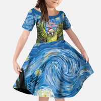 Personalised Jumping Kakapo Christmas Family Matching Tank Maxi Dress and Hawaiian Shirt New Zealand Fern - Starry Night Style LT14 Daughter's Dress Green - Polynesian Pride