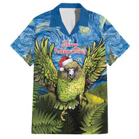 Personalised Jumping Kakapo Christmas Family Matching Tank Maxi Dress and Hawaiian Shirt New Zealand Fern - Starry Night Style LT14 Dad's Shirt - Short Sleeve Green - Polynesian Pride