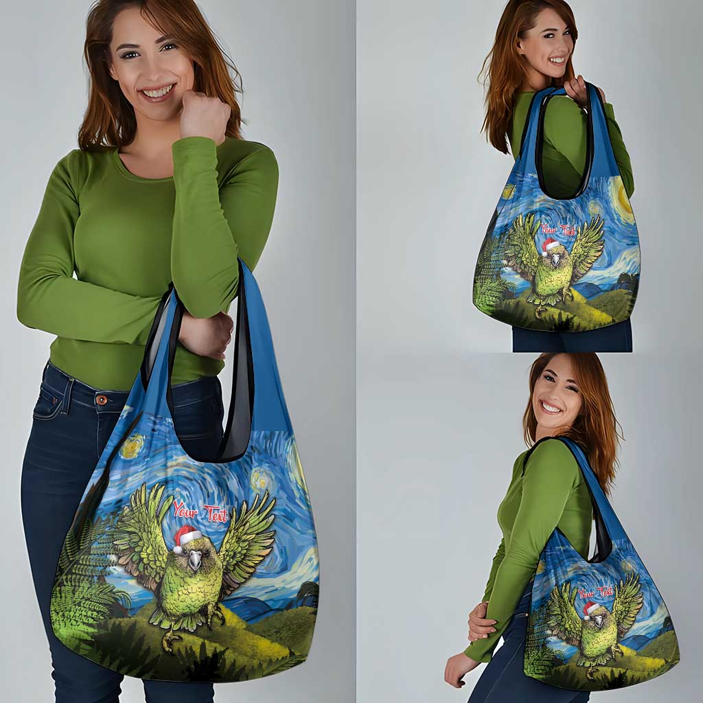Personalised Jumping Kakapo Christmas Grocery Bag New Zealand Fern - Starry Night Style