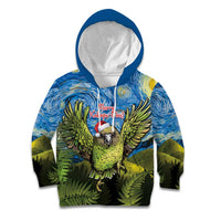 Personalised Jumping Kakapo Christmas Kid Hoodie New Zealand Fern - Starry Night Style