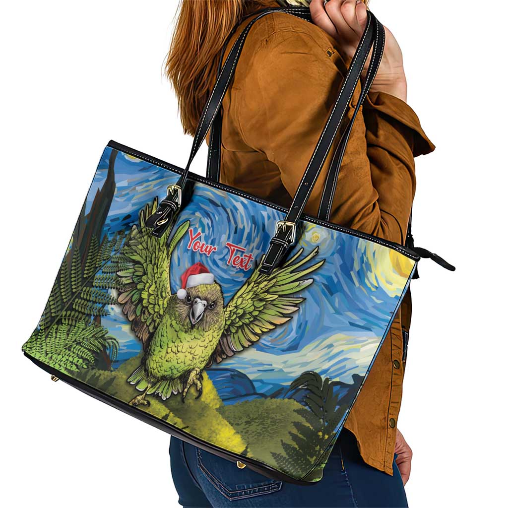 Personalised Jumping Kakapo Christmas Leather Tote Bag New Zealand Fern - Starry Night Style