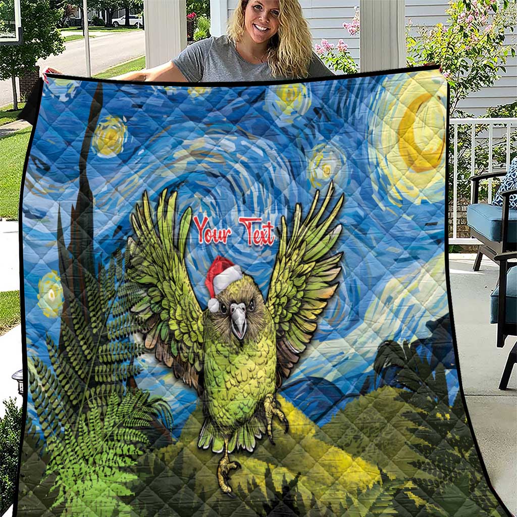 Personalised Jumping Kakapo Christmas Quilt New Zealand Fern - Starry Night Style LT14 Green - Polynesian Pride