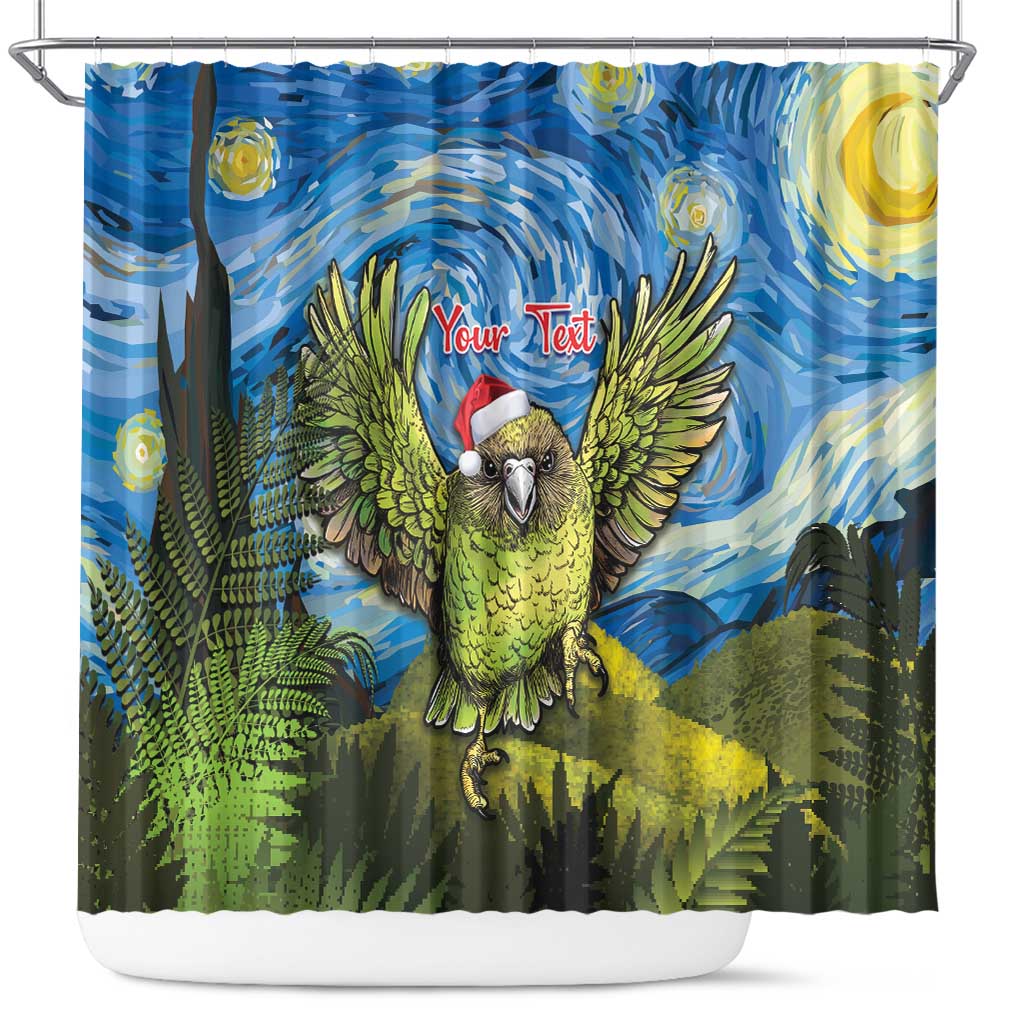 Personalised Jumping Kakapo Christmas Shower Curtain New Zealand Fern - Starry Night Style LT14 Green - Polynesian Pride