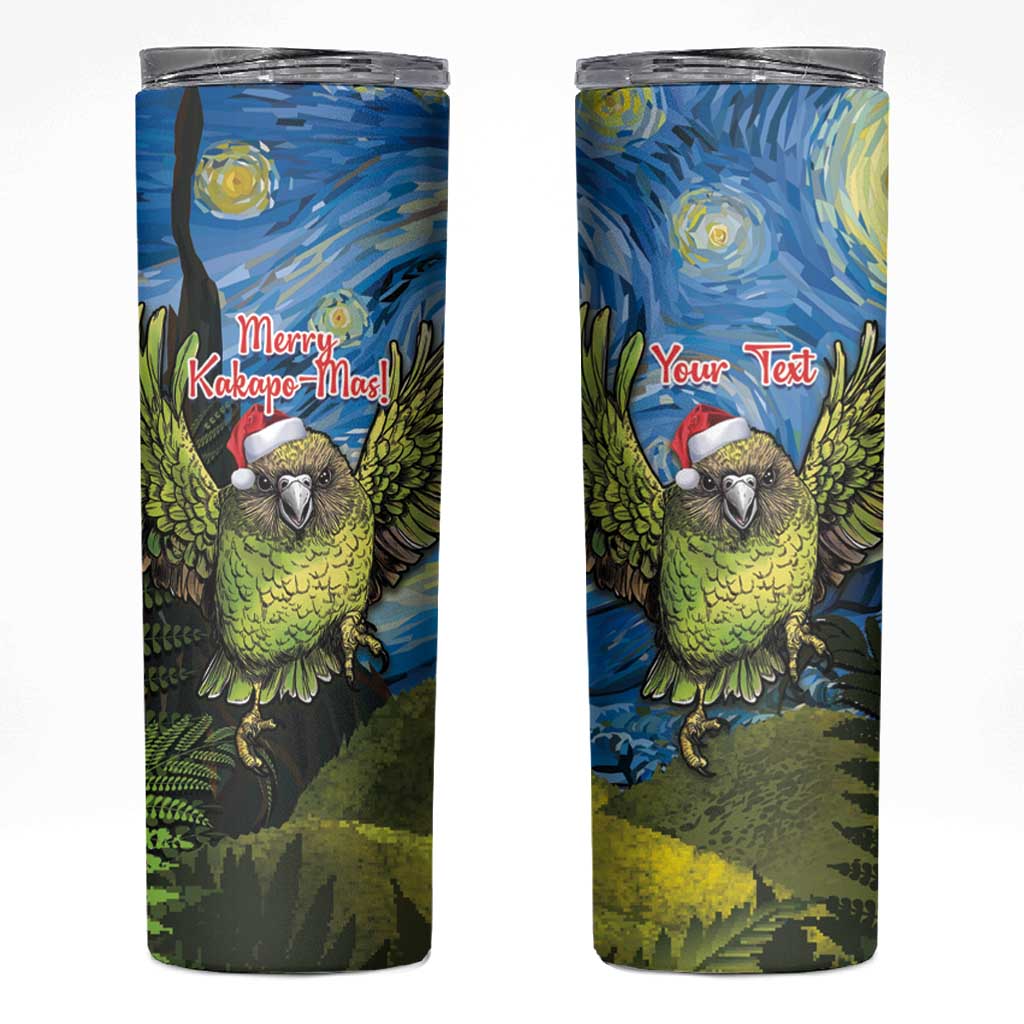 Personalised Jumping Kakapo Christmas Skinny Tumbler New Zealand Fern - Starry Night Style