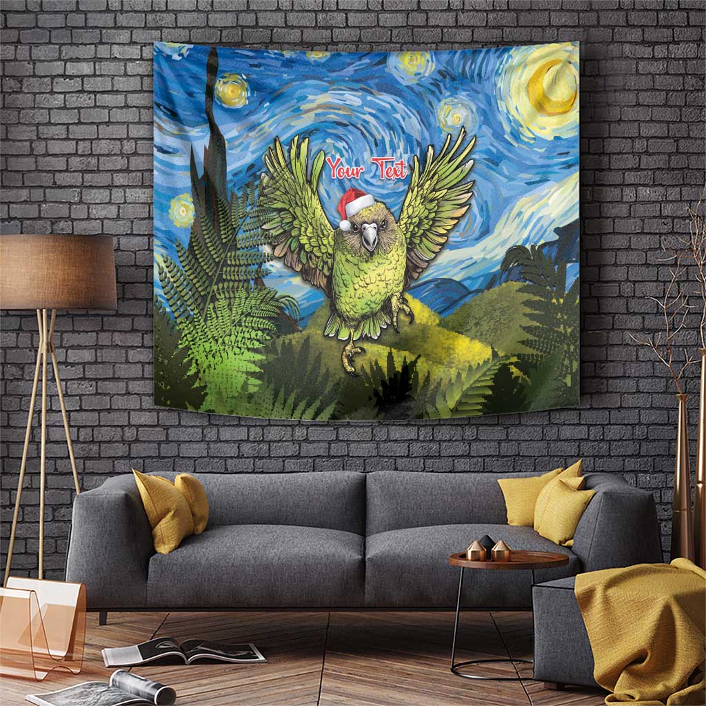 Personalised Jumping Kakapo Christmas Tapestry New Zealand Fern - Starry Night Style LT14 Green - Polynesian Pride