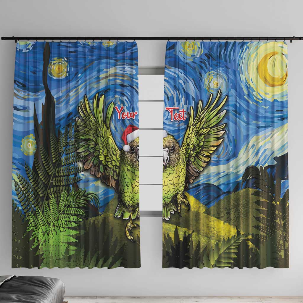 Personalised Jumping Kakapo Christmas Window Curtain New Zealand Fern - Starry Night Style LT14 With Hooks Green - Polynesian Pride