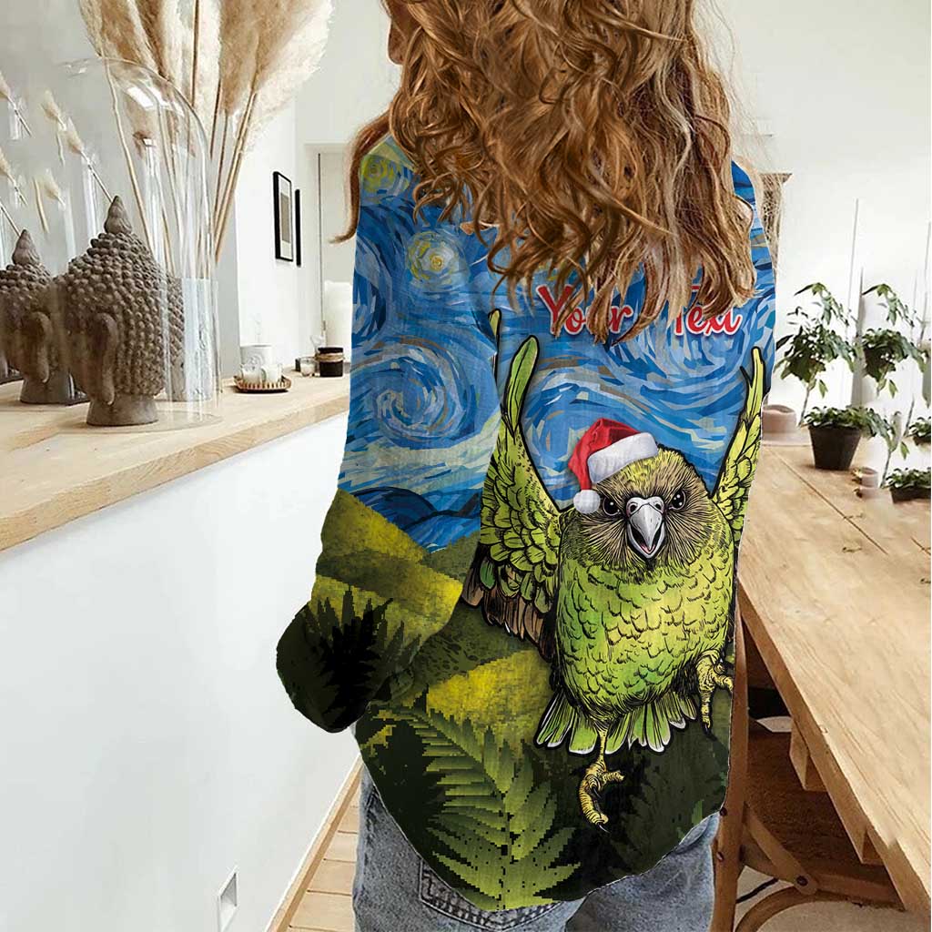 Personalised Jumping Kakapo Christmas Women Casual Shirt New Zealand Fern - Starry Night Style