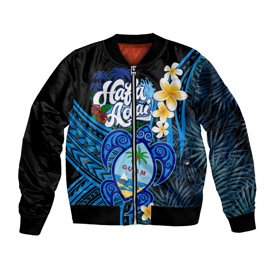 Hafa Adai Guam Bomber Jacket Guahan Sea Turtle Tropical Style LT14 Unisex Blue - Polynesian Pride
