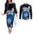 Hafa Adai Guam Couples Matching Off The Shoulder Long Sleeve Dress and Long Sleeve Button Shirt Guahan Sea Turtle Tropical Style LT14 Blue - Polynesian Pride