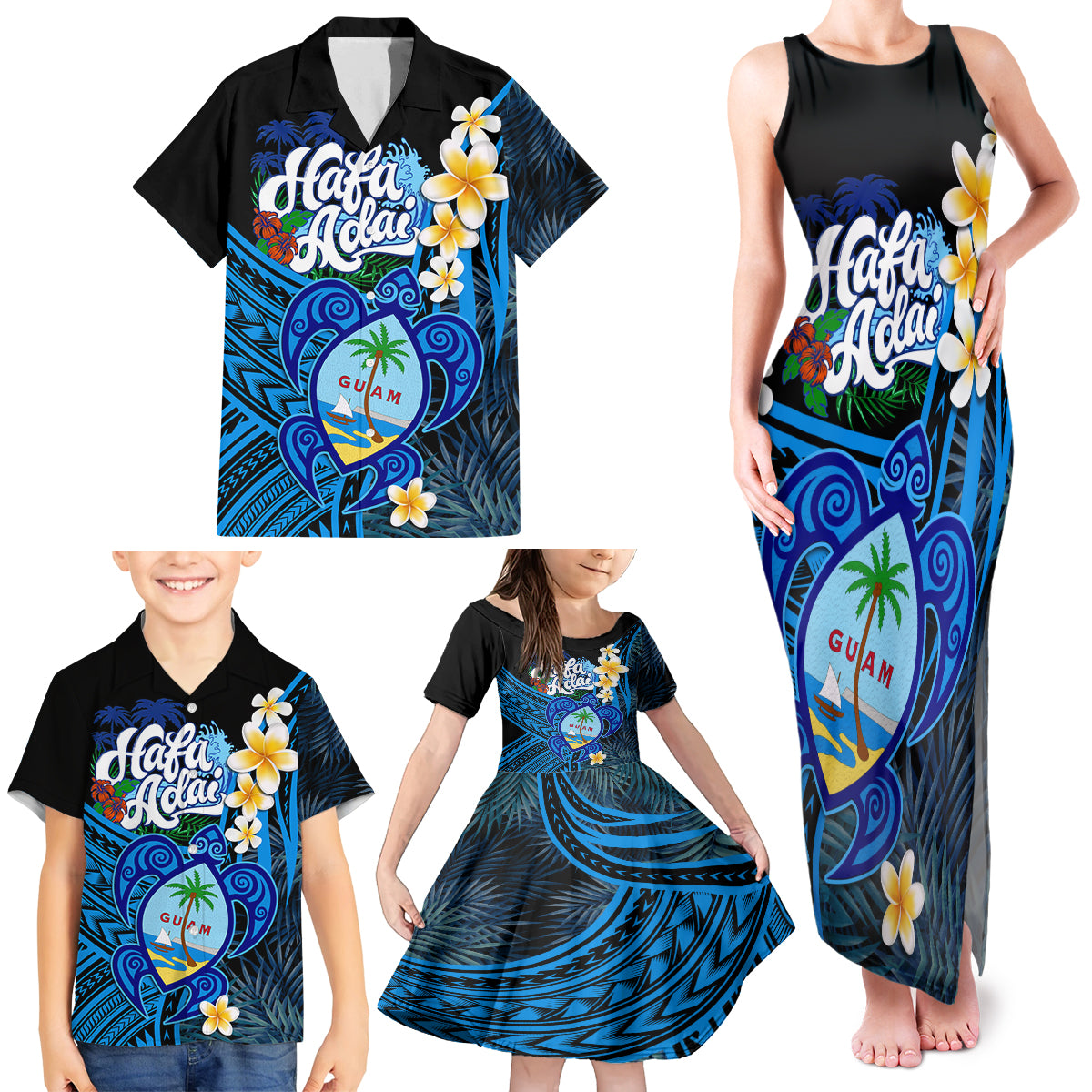 Hafa Adai Guam Family Matching Tank Maxi Dress and Hawaiian Shirt Guahan Sea Turtle Tropical Style LT14 - Polynesian Pride