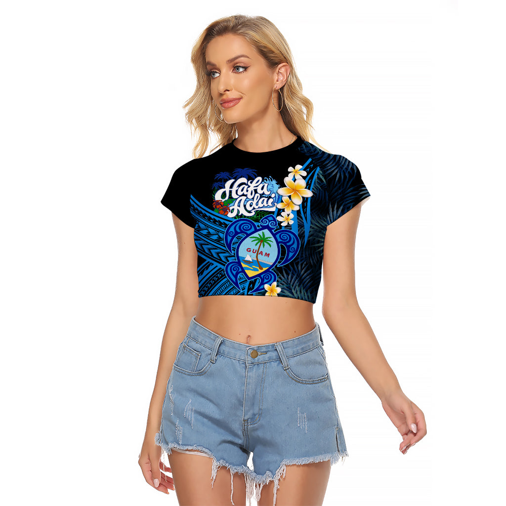 Hafa Adai Guam Raglan Cropped T Shirt Guahan Sea Turtle Tropical Style LT14 Female Blue - Polynesian Pride