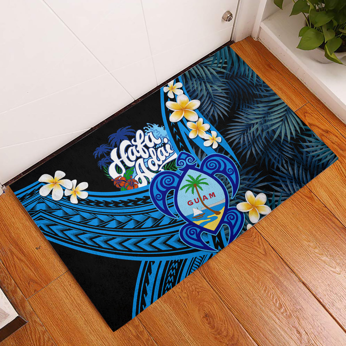 Hafa Adai Guam Rubber Doormat Guahan Sea Turtle Tropical Style LT14 Blue - Polynesian Pride