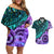 New Zealand Paua Shell With Australia Opal Unique Combine Couples Matching Off Shoulder Short Dress and Hawaiian Shirt LT14 Green - Polynesian Pride