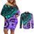 New Zealand Paua Shell With Australia Opal Unique Combine Couples Matching Off Shoulder Short Dress and Long Sleeve Button Shirt LT14 Green - Polynesian Pride