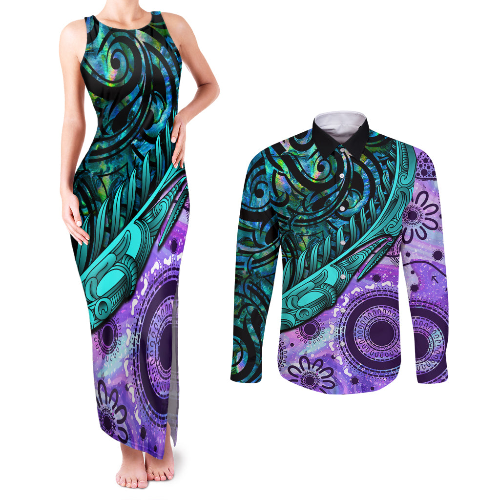 New Zealand Paua Shell With Australia Opal Unique Combine Couples Matching Tank Maxi Dress and Long Sleeve Button Shirt LT14 Green - Polynesian Pride