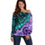 New Zealand Paua Shell With Australia Opal Unique Combine Off Shoulder Sweater LT14 Women Green - Polynesian Pride
