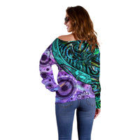 New Zealand Paua Shell With Australia Opal Unique Combine Off Shoulder Sweater LT14 - Polynesian Pride