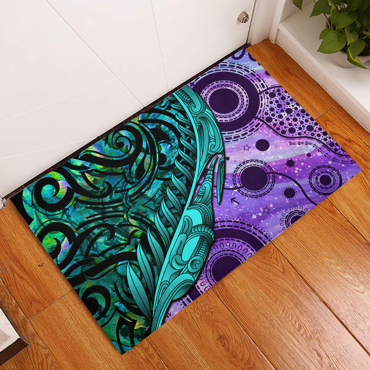 New Zealand Paua Shell With Australia Opal Unique Combine Rubber Doormat LT14 Green - Polynesian Pride