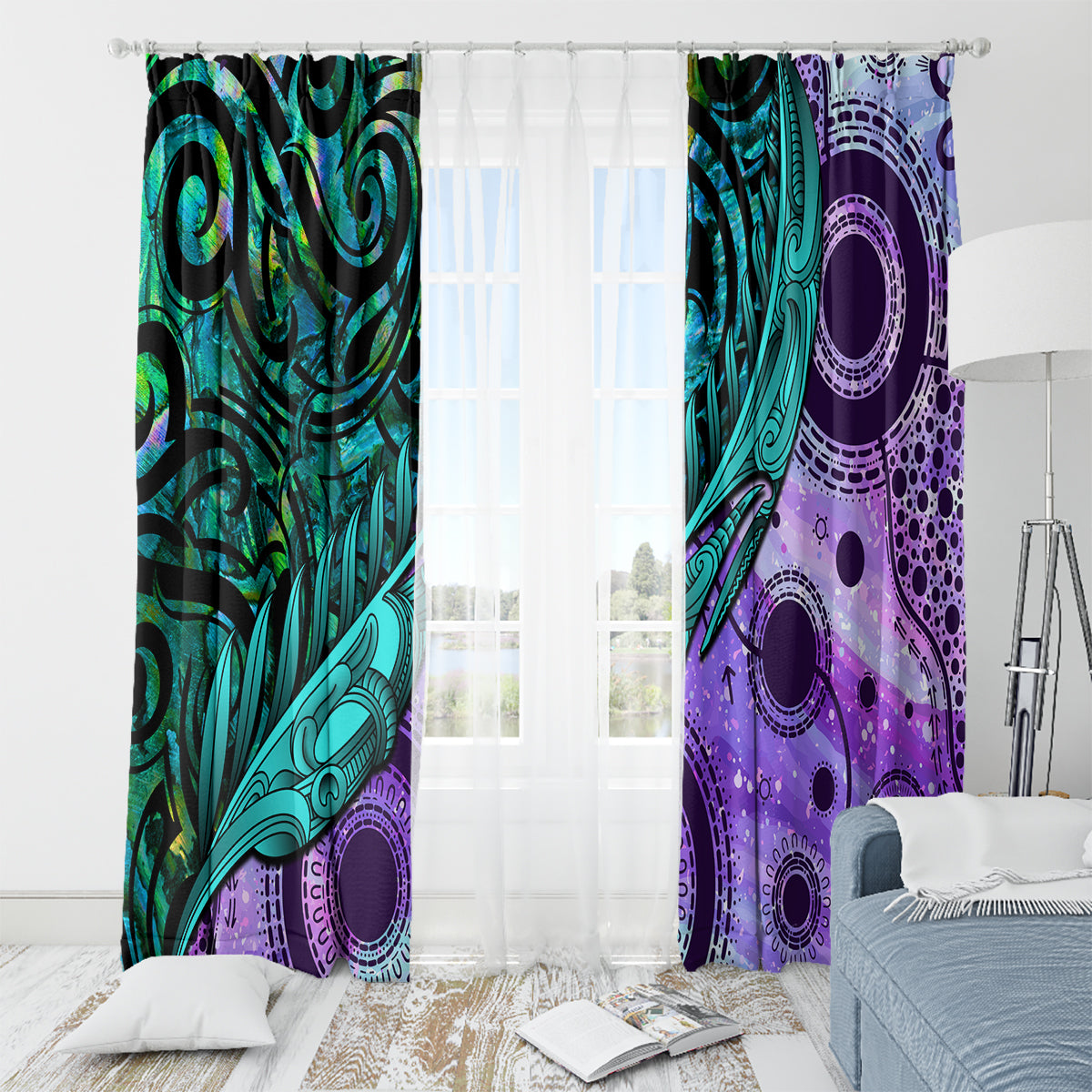 New Zealand Paua Shell With Australia Opal Unique Combine Window Curtain LT14 - Polynesian Pride